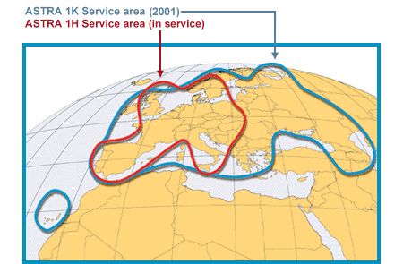 ASTRA 1H and ASTRA 1K Service areas
